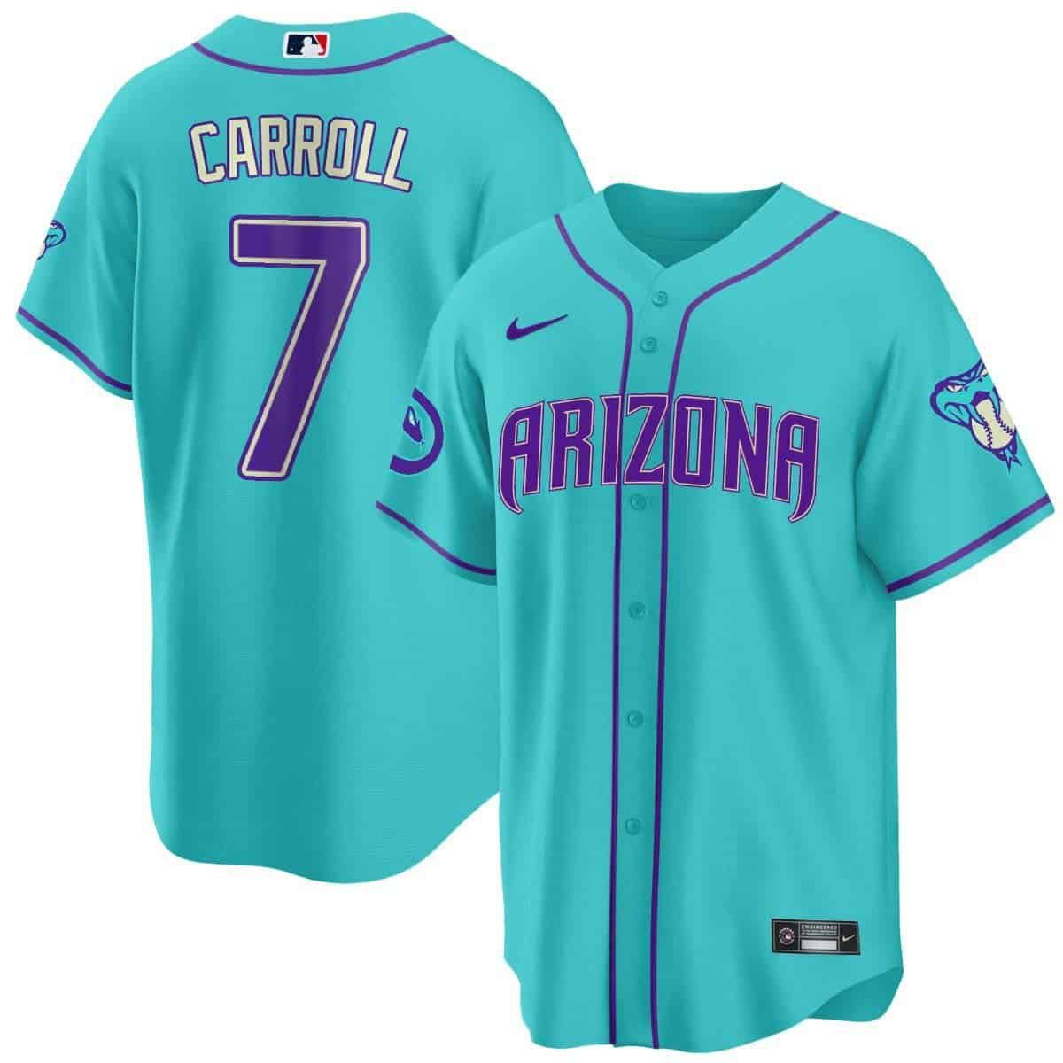 Men Arizona Diamondback #7 Carroll Light Blue Nike 2024 Teal Purple MLB Jersey->arizona diamondback->MLB Jersey